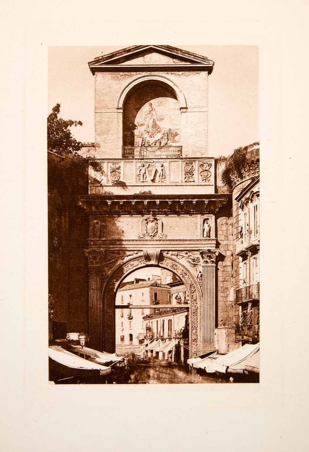 1901 Photogravure Porta Capuana Bas-Relief Da Majano Ancient Gate Naples XGYA6