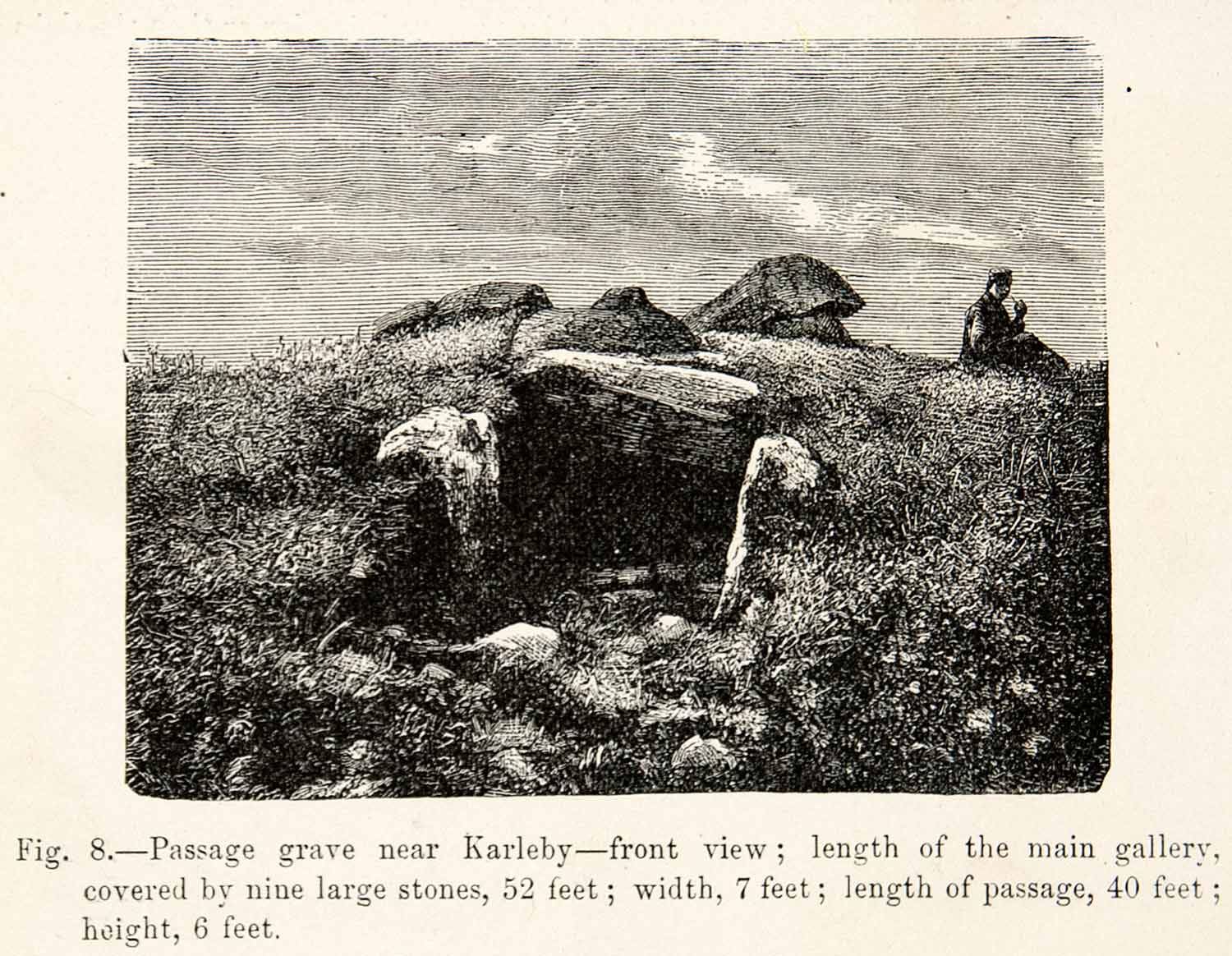 1889 Wood Engraving Passage Grave Karleby Finland Nine Stone Historical XGYA7
