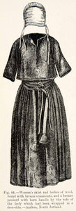 1889 Wood Engraving Woman Skirt Bodice Bronze Ornaments Poniard Body XGYA7