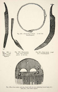 1889 Wood Engraving Neck-ring Sword Spear-point Comb Kannikegaard XGYA7