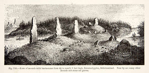 1889 Wood Engraving Rows Mounds Bautastones Graves Rekarnebygden XGYA7