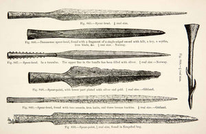 1889 Wood Engraving Spear-head Spear-point Damascene Sword Hilty Key XGYA7
