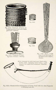 1889 Wood Engraving Ornament Drinking Horn Spoon Ornamentation Bronze XGYA7