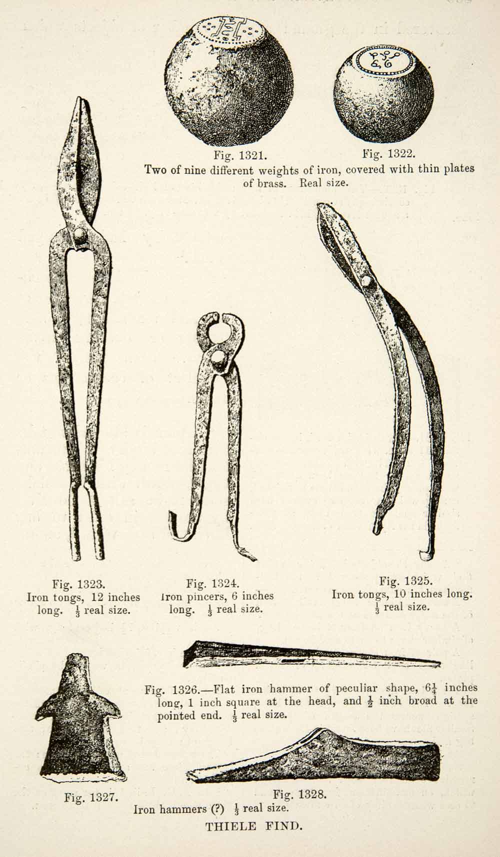 1889 Wood Engraving Tools Tongs Weights Pincers Hammer Brass Iron Viking XGYA7