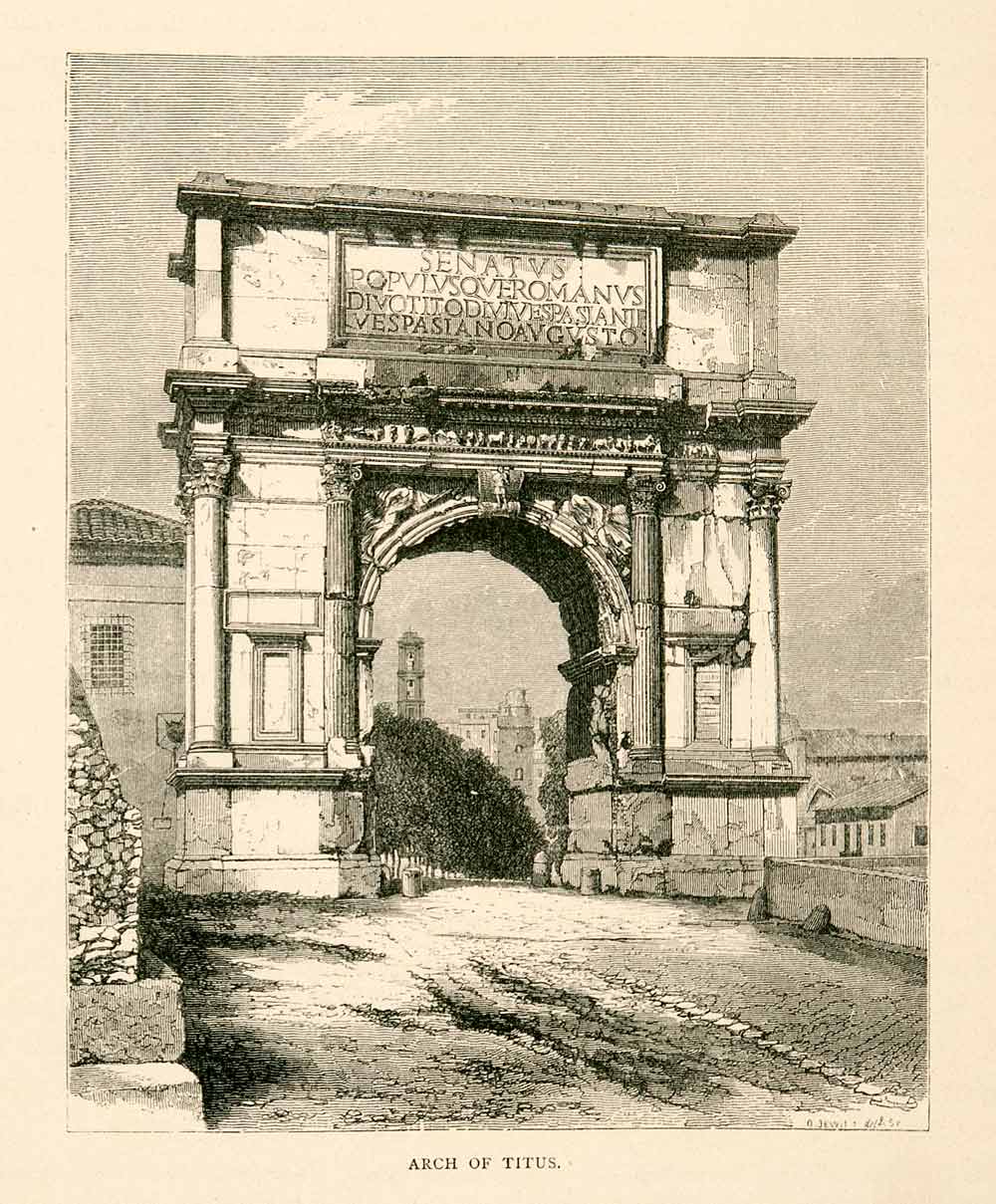 1876 Wood Engraving Honorific Arch Caesar Titus Via Sacra Rome Italy Roman XGYA9