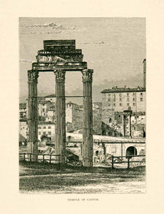 1876 Wood Engraving Temple Castor Pollux Twins Gemini Romanum Forum Column XGYA9
