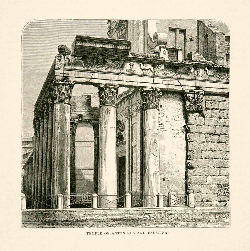 1876 Wood Engraving Temple Antoninus Faustina Via Sacra Forum Romanum XGYA9