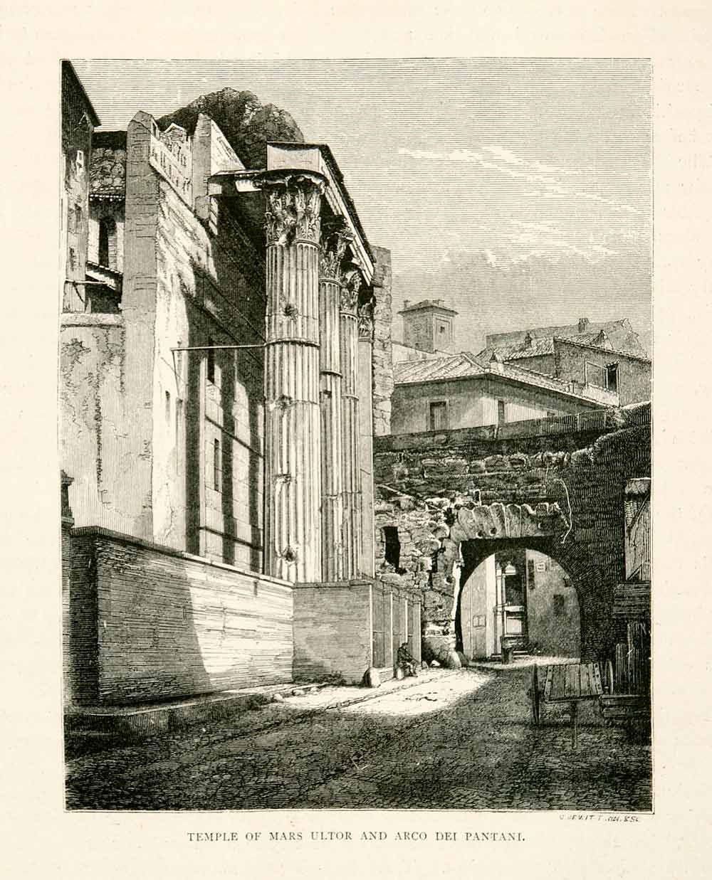 1876 Wood Engraving Temple Mars Ultor Arco Dei Pantani Imperial Forum XGYA9