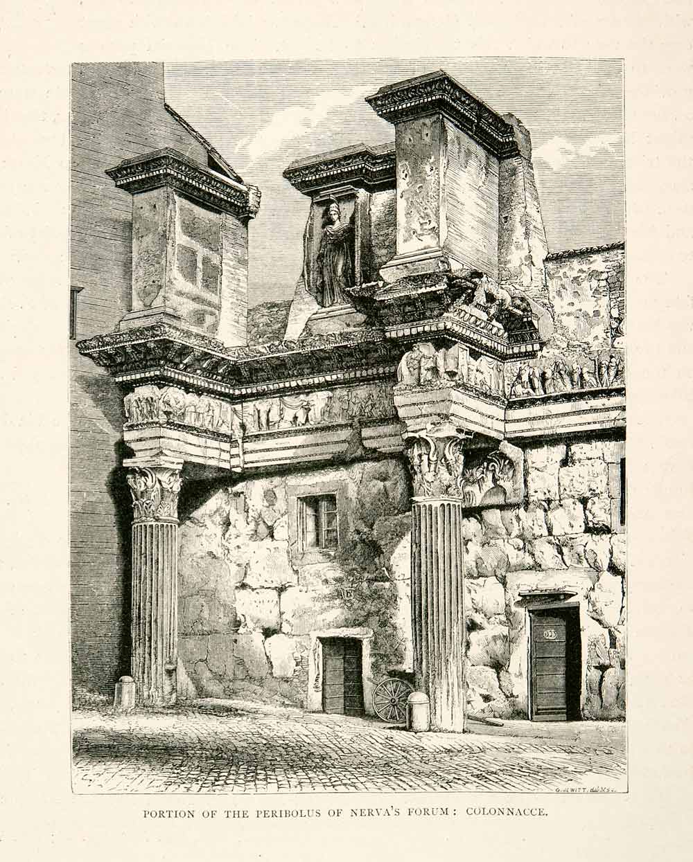 1876 Wood Engraving Ruins Nervas Forum Fora Peristyles Columns Colonnacce XGYA9