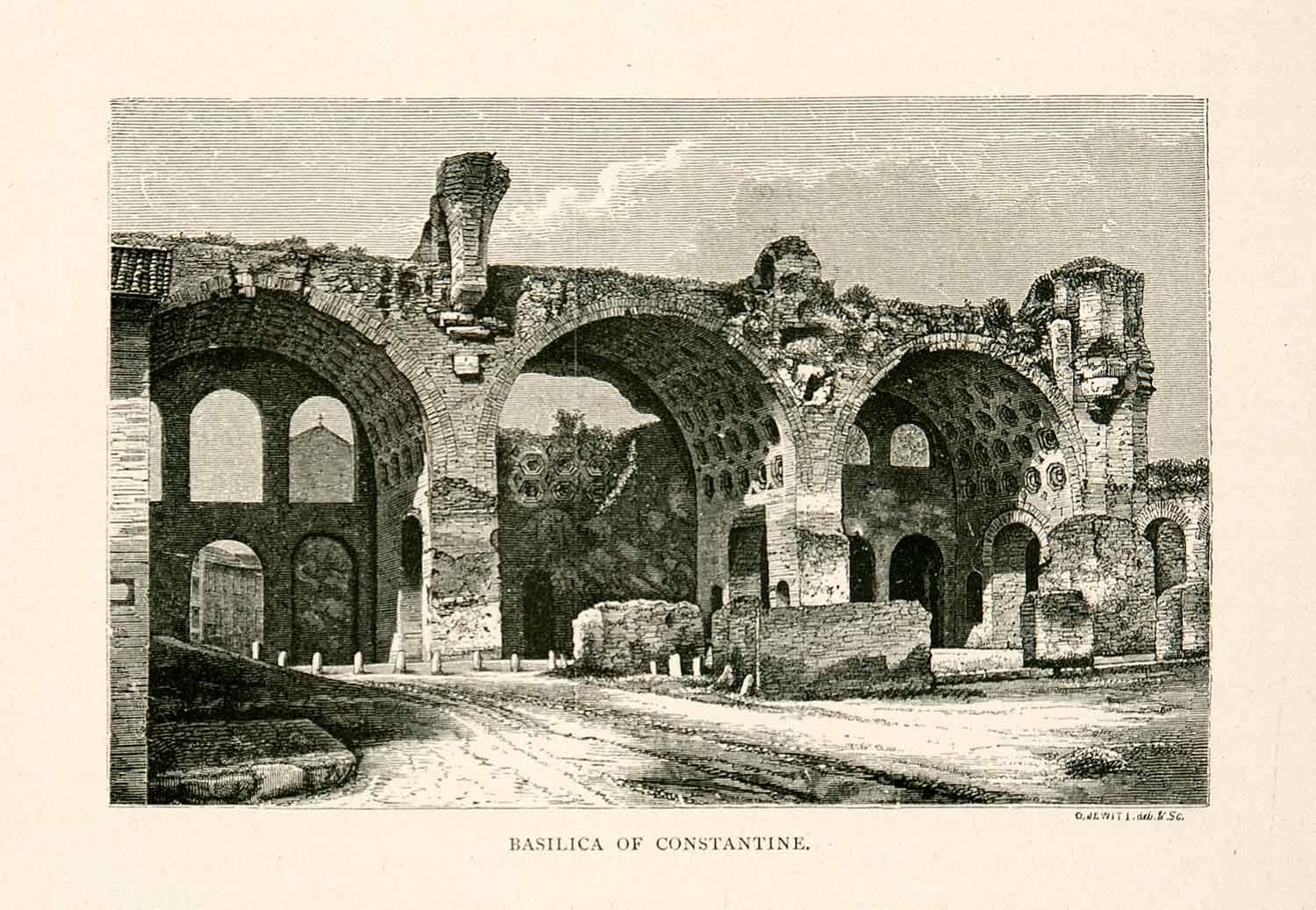 1876 Wood Engraving Basilica Maxentius Constantine Northern Aisle Roman XGYA9