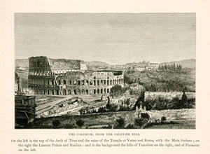 1876 Wood Engraving Roman Coliseum Palatine Hill Lateran Palace Tusculum XGYA9