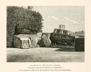 1876 Wood Engraving Ruins Fragments Thermae Constantine Garden Palazzon XGYA9