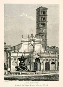 1876 Wood Engraving Basilica Saint Mary Cosmedin Ripa Rome Temple Ceres XGYA9