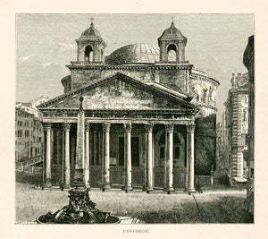 1876 Wood Engraving Roman Pantheon Sancta Maria Ad Martyres Towers Roman XGYA9