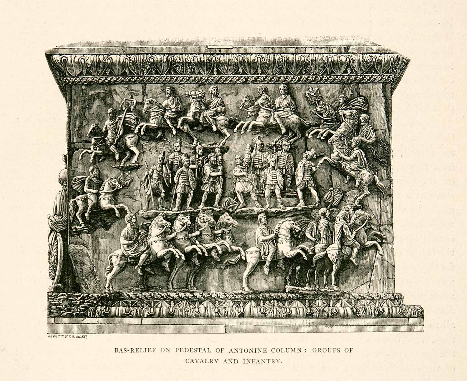 1876 Wood Engraving Bas Relief Base Antonine Column Marcus Aurelius XGYA9