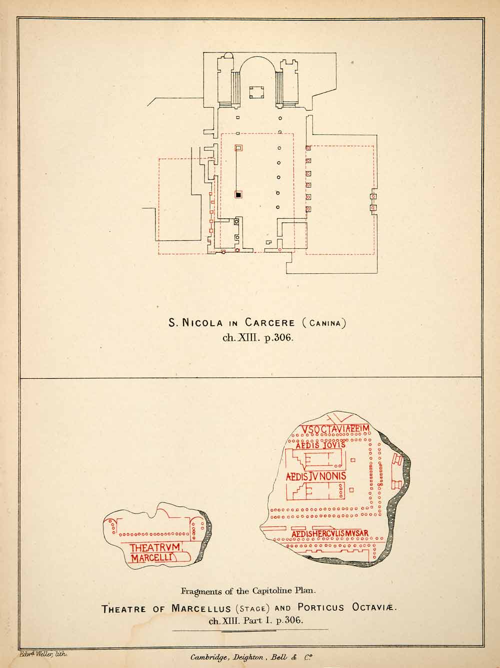 1876 Lithograph Layout San Nicola Carcere Fragment Capitoline Plan Theatre XGYA9