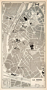 1949 Lithograph Vintage Street Map Landmarks Le Mans France City Planning XGYB4