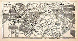 1949 Lithograph Vintage Street Map Caen France Landmarks City Planning XGYB4