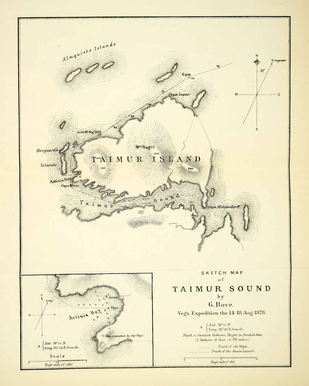 1882 Photolithograph Map Almquits Islands Taimur Sound Mt Negri Vega XGYC4