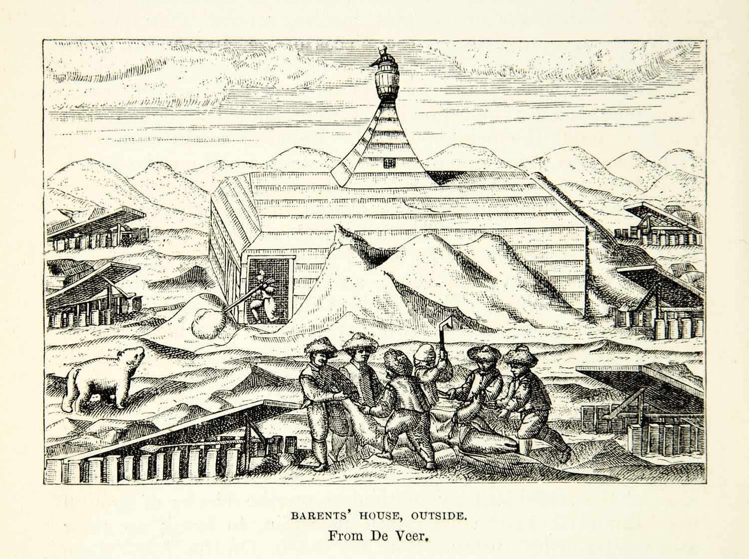1882 Wood Engraving Barents House Russia Het Behouden Huys Polar Arctic XGYC4