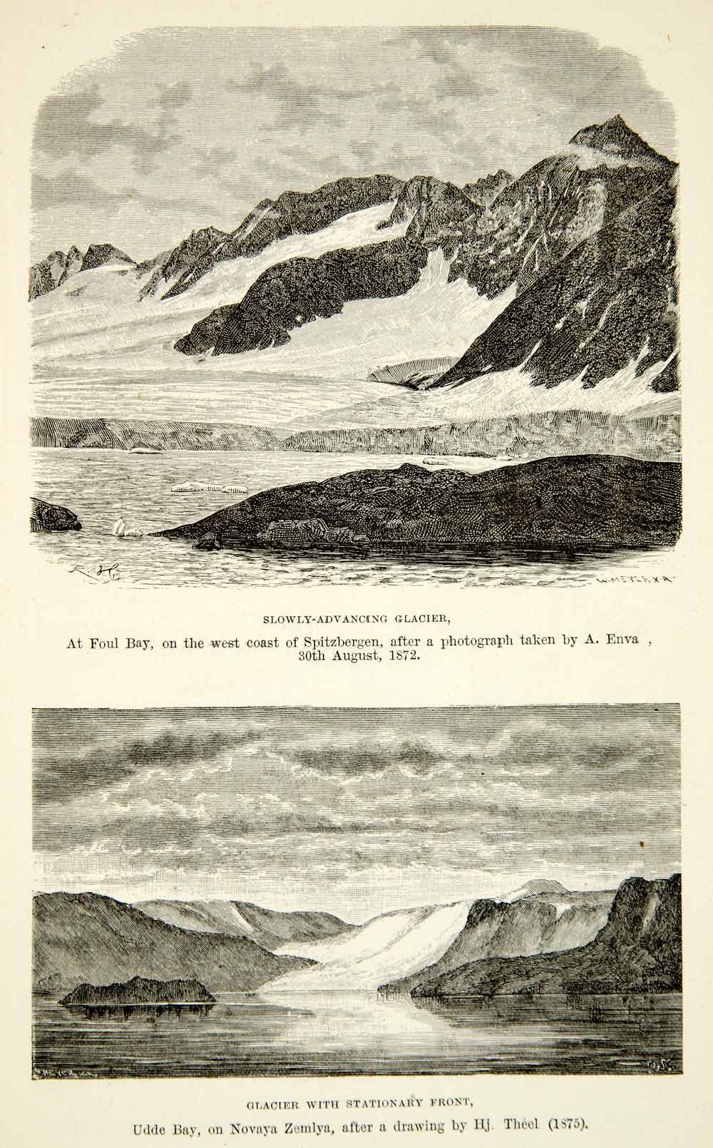 1882 Wood Engraving Arctic Glacier Foul Bay Spitsbergen Svalbard Norway XGYC4