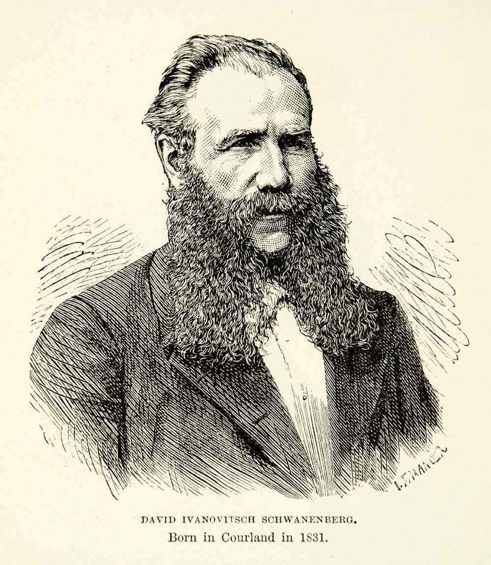 1882 Wood Engraving Art Portrait David Ivanovitsch Schwanenberg Arctic XGYC4