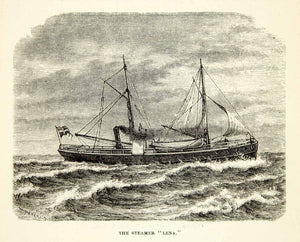 1882 Wood Engraving SS Lena Swedish Steamship Sailing Ocean Arctic XGYC4