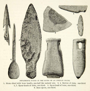 1882 Wood Engraving Archaeology Stone Implements Onkilon Native Siberia XGYC4