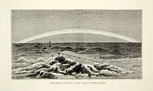 1882 Wood Engraving Art Aurora Borealis Northern Light SS Vega Arctic XGYC4