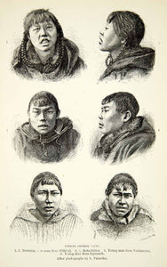 1882 Wood Engraving Art Chukchi Natives Portrait Indigenous People Russia XGYC4