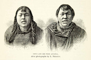 1882 Wood Engraving Art Portrait Chukchi Natives Notti Aitanga Husband XGYC4