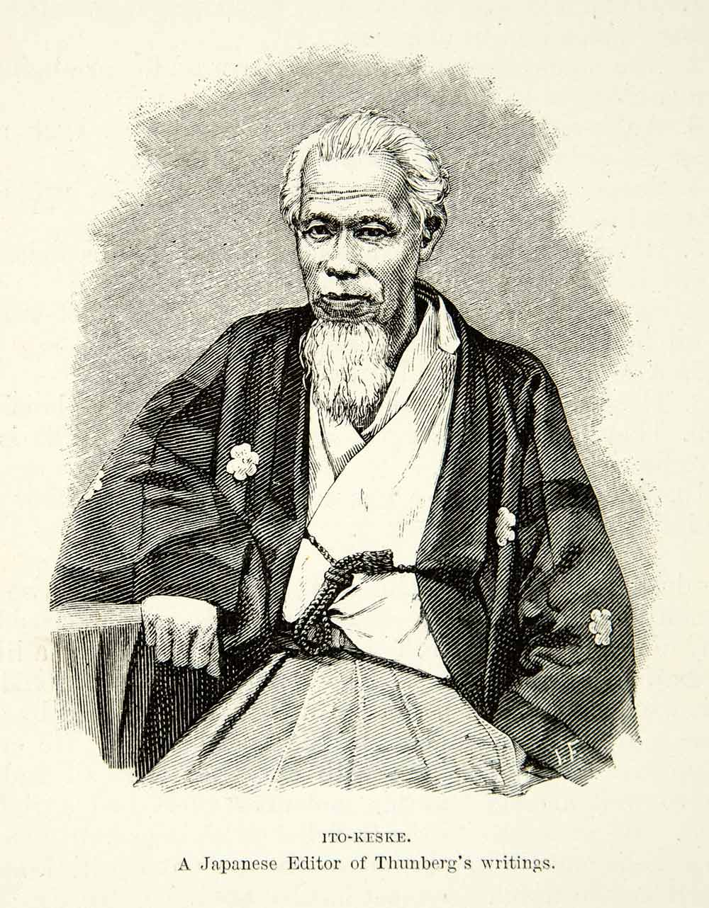 1882 Wood Engraving Art Portrait Ito-Keske Japanese Editor Carl Peter XGYC4