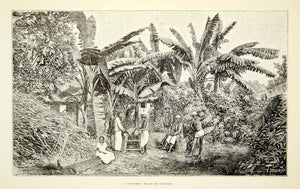 1882 Wood Engraving Tropical Jungle Ceylon Sri Lanka Asia Villagers XGYC4
