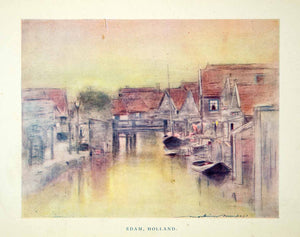 1902 Print Cityscape Edam Holland Canal River Dutch Vilalge Town Mortimer XGYC6