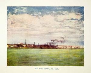 1902 Print Cityscape France Seine River Smoke Stacks Clouds Sky Mortimer XGYC6