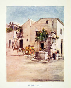 1902 Print Cityscape Architecture Palermo Sicily Street Scene Mortimer XGYC6