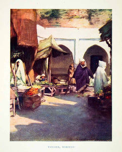 1902 Print Cityscape Street Scene Tangier Morocco Market Goods Mortimer XGYC6 - Period Paper
