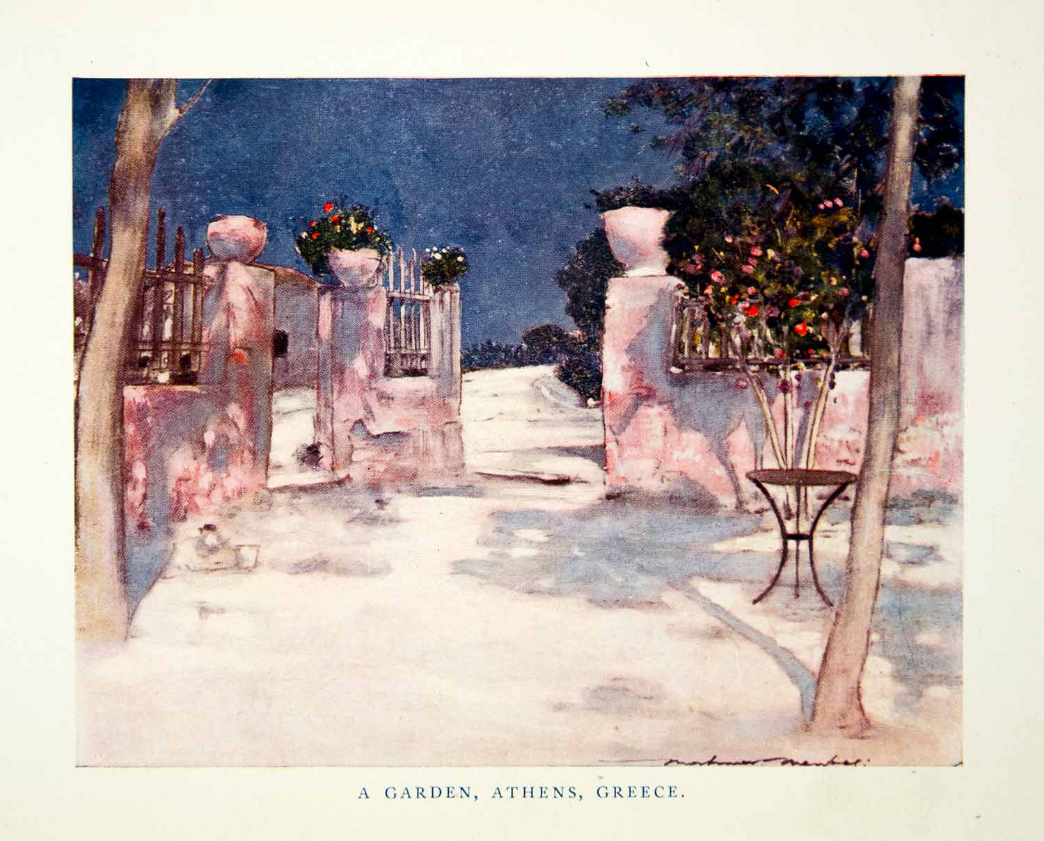 1902 Print Garden Courtyard Athens Greece Landscape Park Trees Mortimer XGYC6