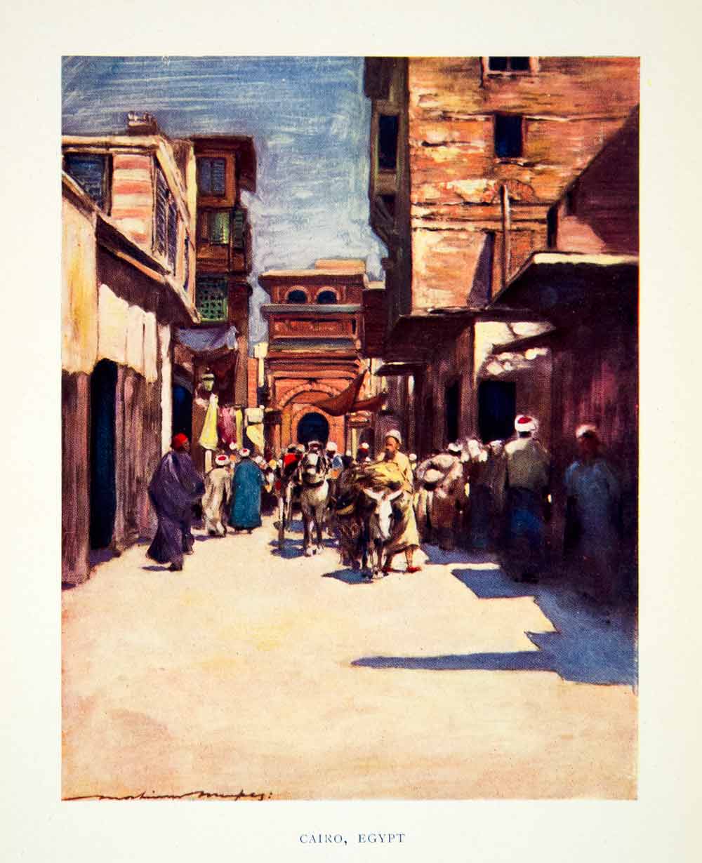 1902 Print Street Scene Cityscape Cairo Egypt Architecture Camel Mortimer XGYC6