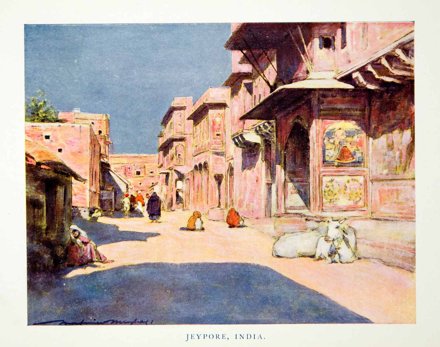 1902 Print Jeypore India Cityscape Street Scene Cow Architecture Moritmer XGYC6