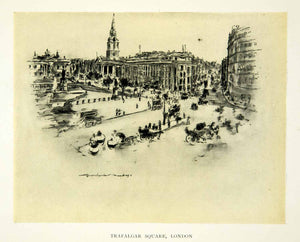1902 Print Trafalgar Square London Cityscape Street Scene Road Mortimer XGYC6