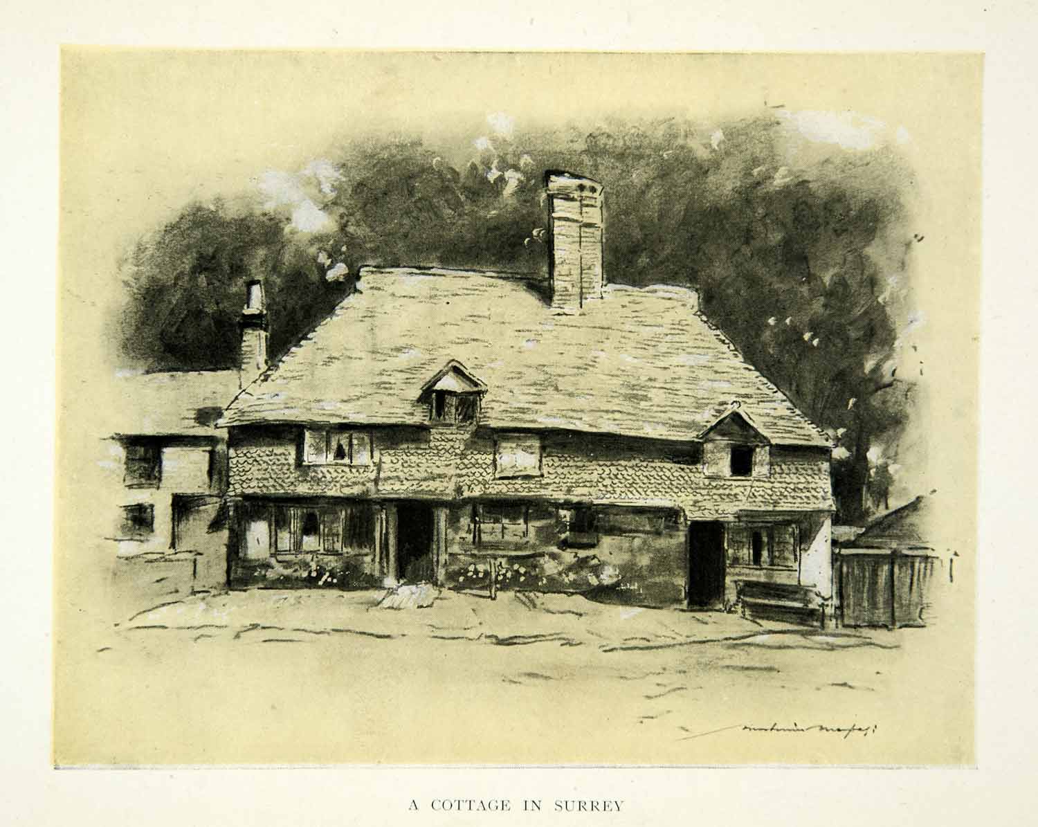 1902 Print Cottage Surrey England House Home Architecture Road Mortimer XGYC6