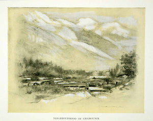 1902 Print Cityscape Landscape Chamounix Switzerland Mountains Mortimer XGYC6