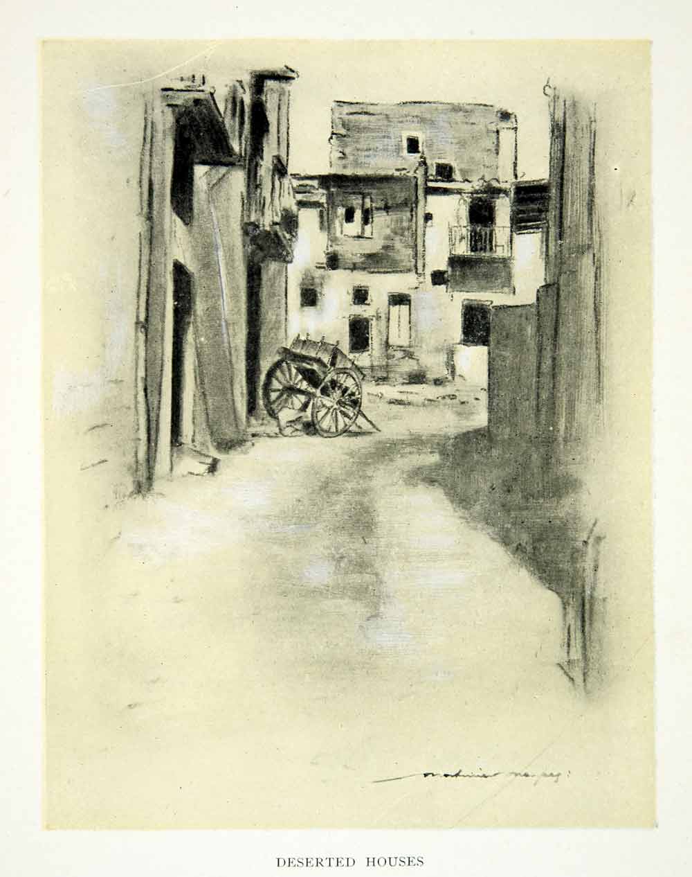 1902 Print House Street Scene Cityscape Italy Cart Architecture Mortimer XGYC6