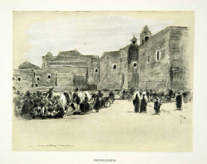 1902 Print Street Scene Cityscape Courtyard Bethlehem Religion Mortimer XGYC6