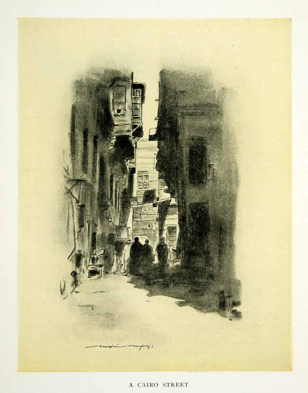 1902 Print Cairo Egypt Cityscape Street Scene Architecture Alley Mortimer XGYC6