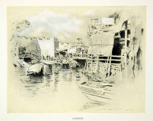 1902 Print Canton Switzerland Cityscape Canal Street Scene Boat Mortimer XGYC6
