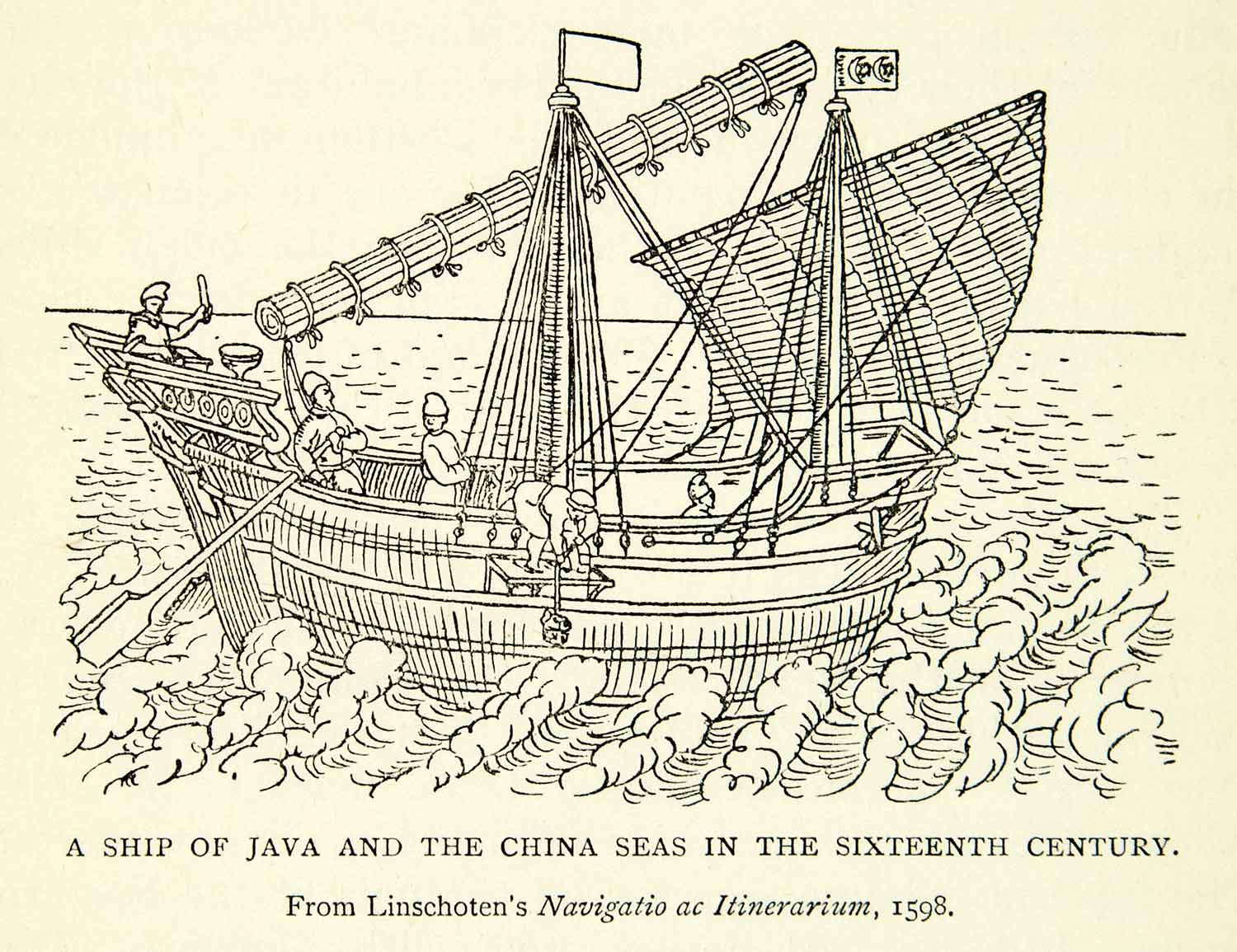 1912 Print Java China Sea Sixteenth Century Ship Boat Junk Wave Art XGYC7