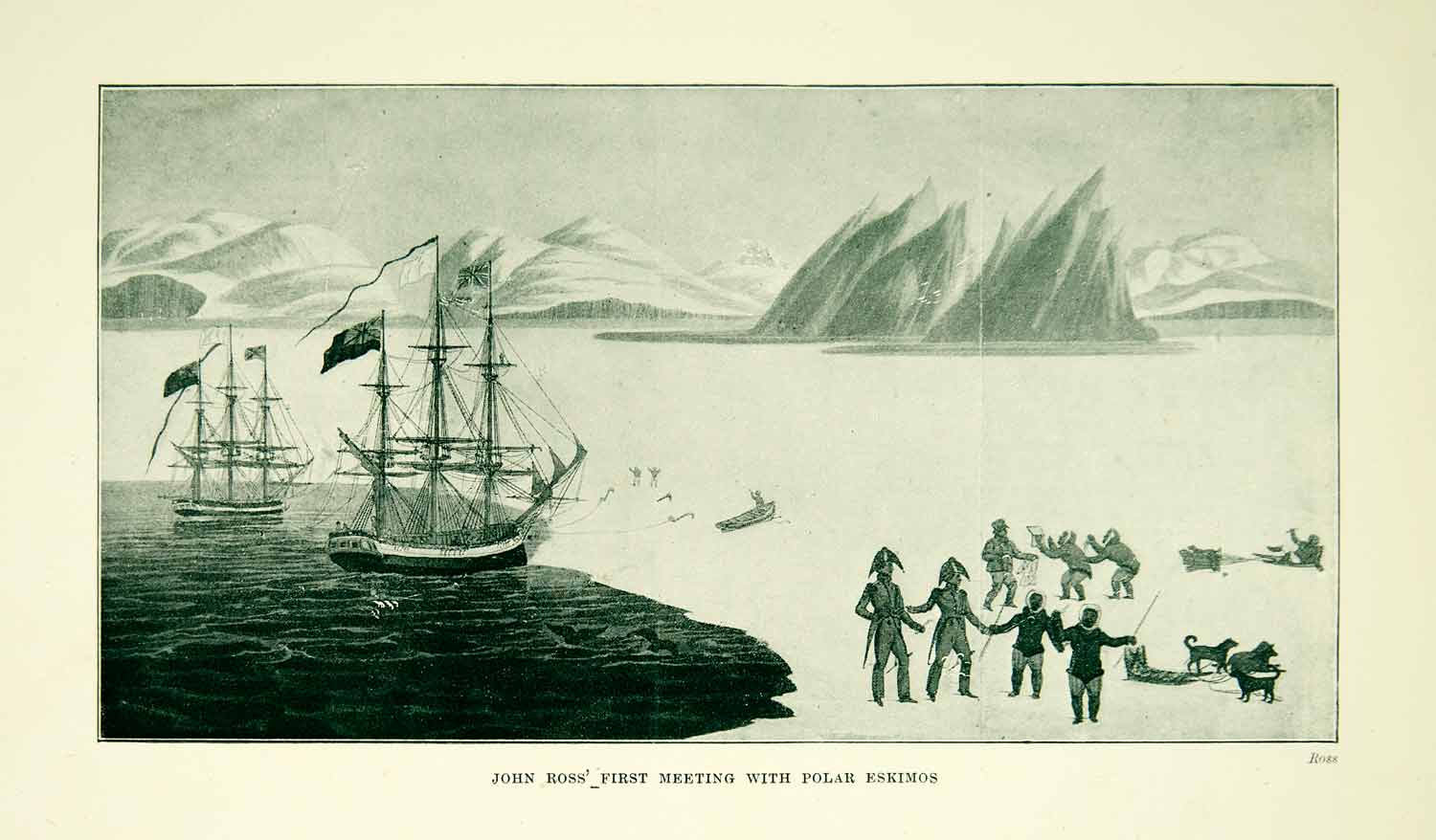 1921 Print John Ross Polar Eskimo Greenland Native Expedition Ship Sleigh XGYC8