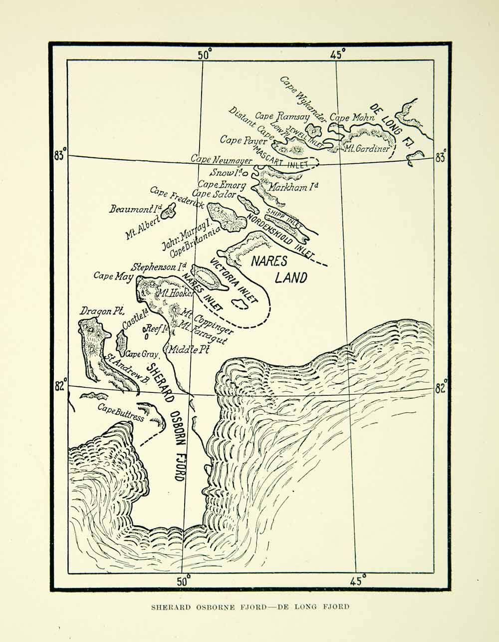 1921 Print Sherard Osborn Fjord Map Nares Land Nordenskiold Hooker XGY ...